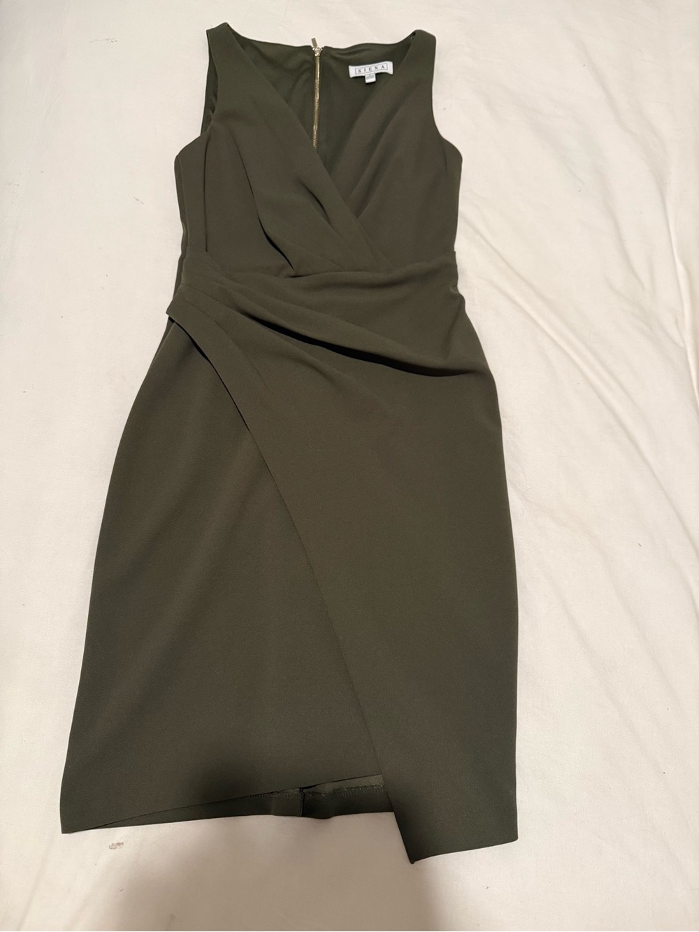 Sleeveless Olive Wrap-Front Midi Dress